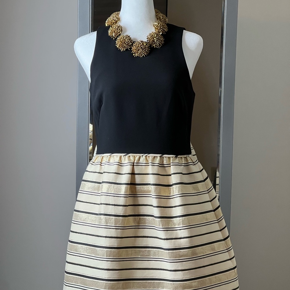 J. Crew Gold Metallic Black Sheath Dress
